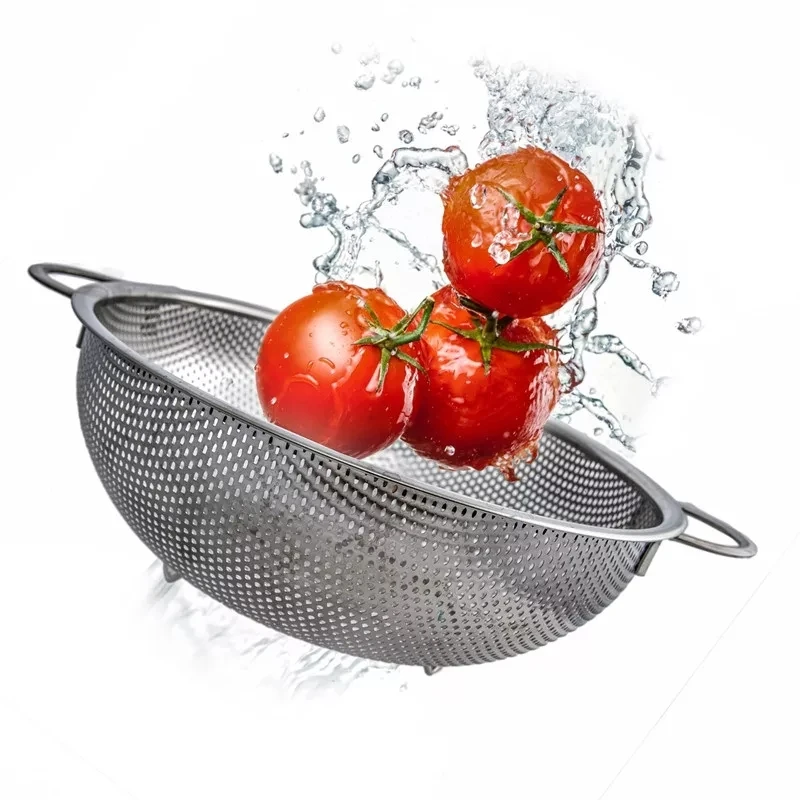 Wholesale Stainless Steel Kitchen Fruit Vegetables Washing Drain Basket Mixing Bowls Set Leach Strainer Colander