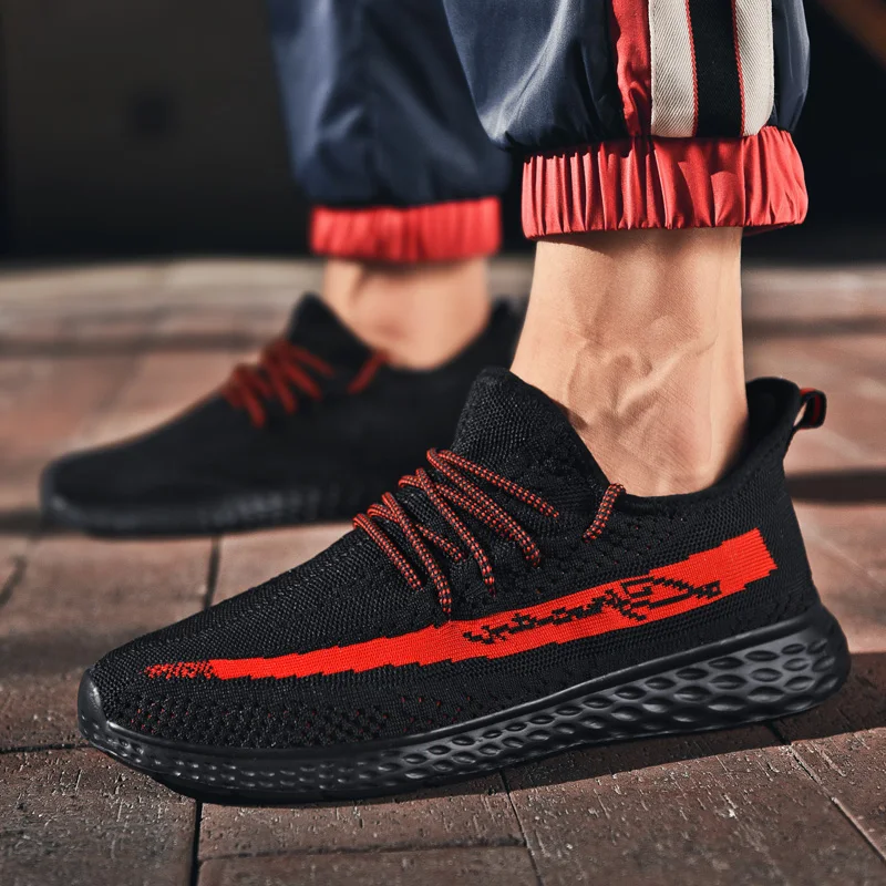 Amazon hot selling Stylish Newest design Protective height increasing fly knit big size men yeezy sneakers running sport shoes