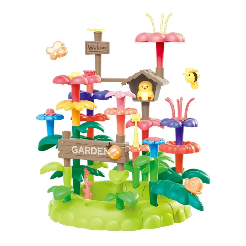 93PCS Toddlers Stacking Game Educational Montessori Preschool Girls Kids Flower DIY Garden Building Block Toys Set Gift