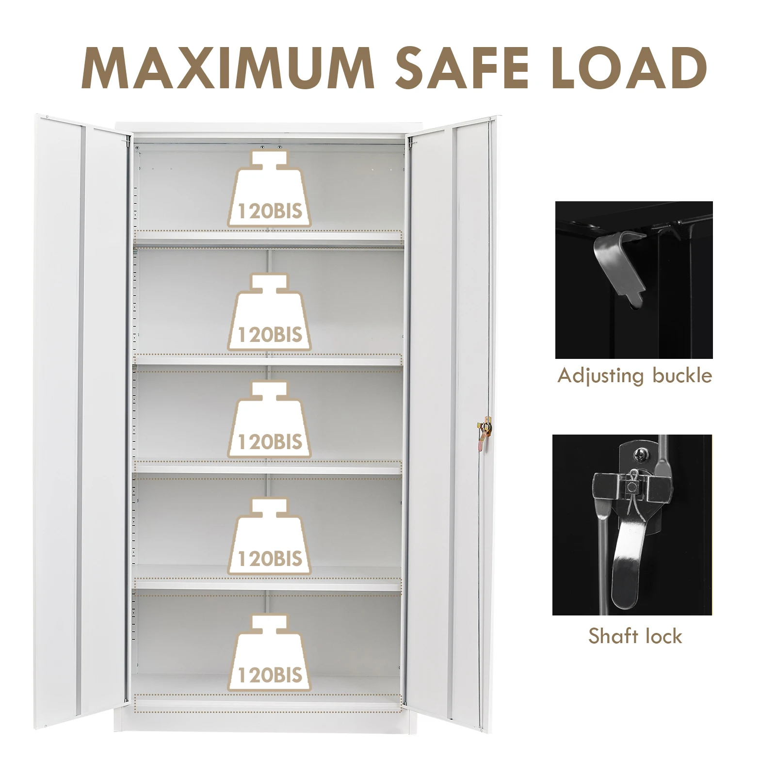 Metal Office Garage Storage Cabinet Steel Cupboard with 2 Doors and Shelves with smart lock