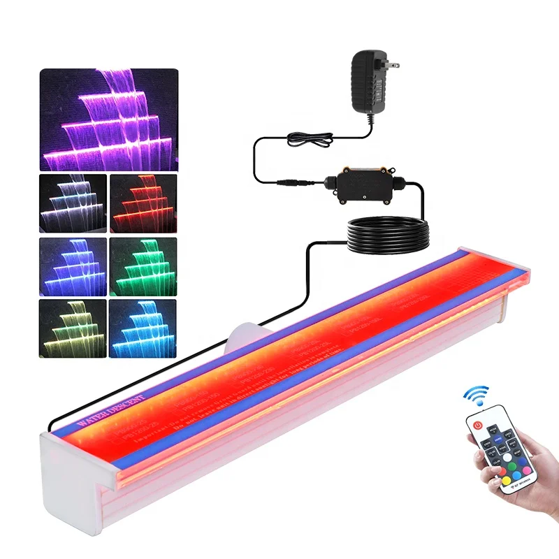 Rgb Light Rectangular Pool Water Waterfall Swimming Pool Cascade Water Blade Led Acrylic Waterfall With Stand-Alone Adapter