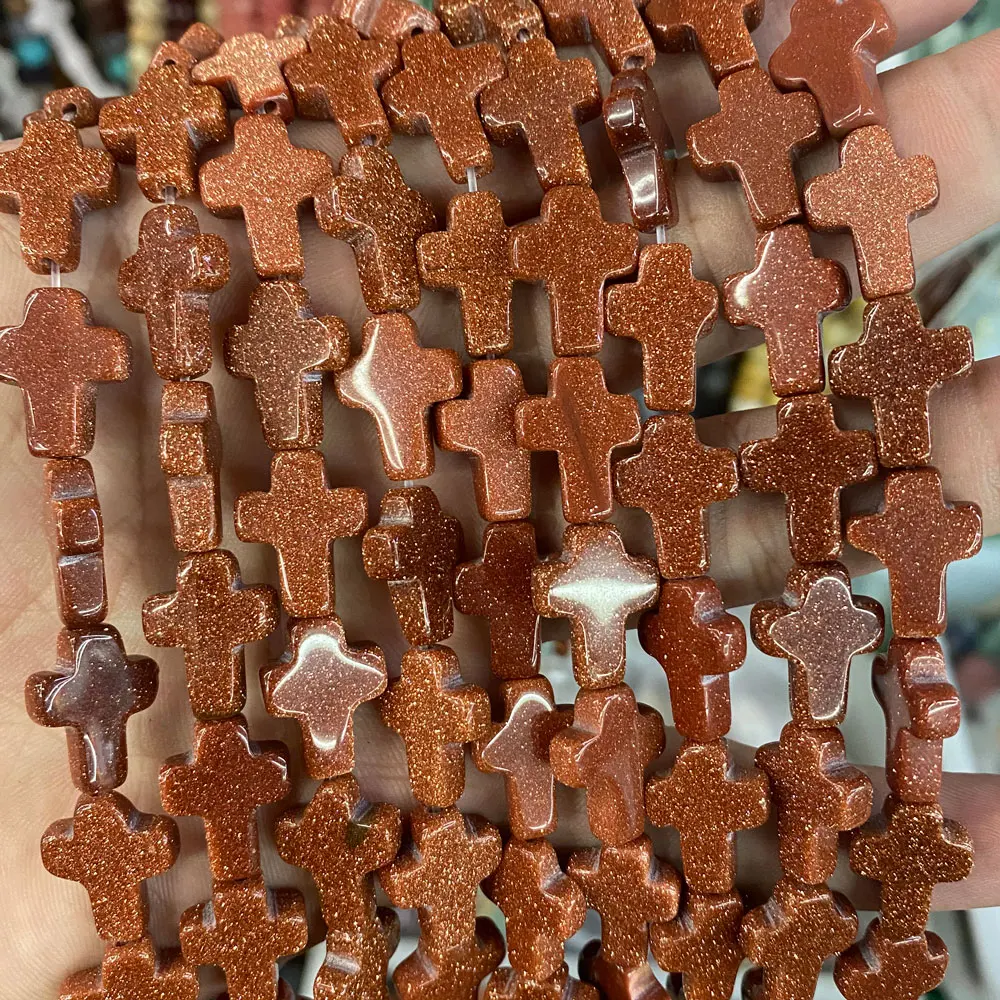 Wholesale Natural Crystals Healing Gemstone Jewelry 12x16mm Loose Cross Shape Stone Beads For Bracelet Making