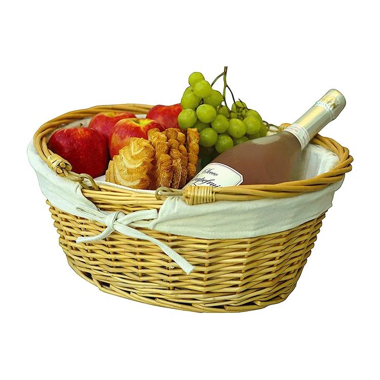 YanYi Household Storage Picnic Wicker Fruit Vegetable Bamboo Bread Wooden Woven Rattan Storage Basket
