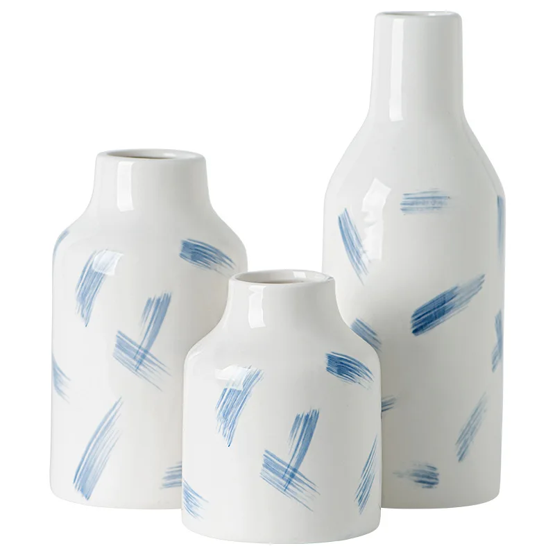 High-End Hydroponic Fresh Flowers Ceramic Vases Hand-Drawn Floral Arrangements Dried Home Desktop Decorative Sets