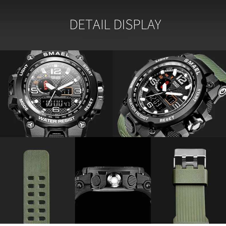 Men Digital Watches For Men 50M Waterproof Clock Alarm Dual Display Wristwatch Quartz Military Sport Watch