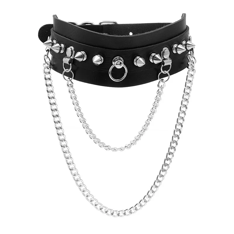 Wholesale Punk Spike Metal chain  Leather Chokers Collar Necklaces for Women Girl sexy  jewelry Slave Collar
