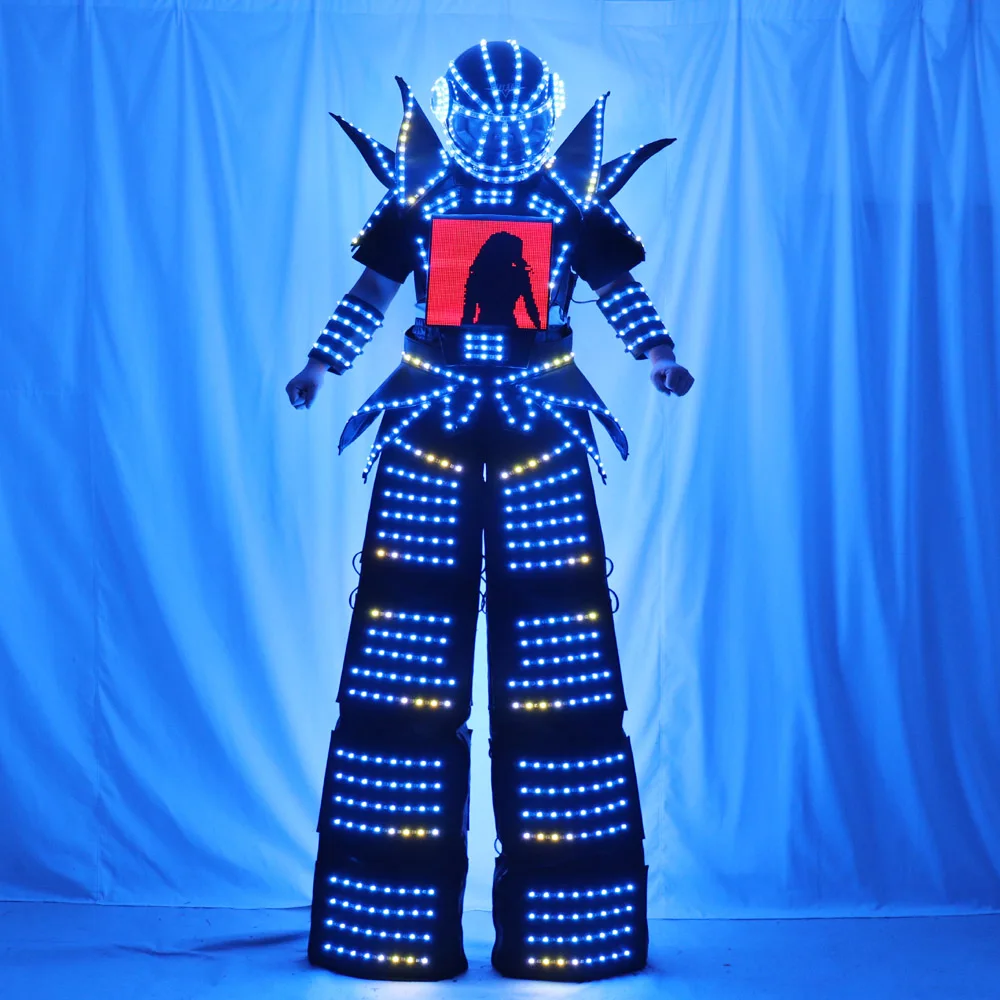 Full Color Smart Pixels LED Robot Suit Stilts Walker Costume with LED Lights Luminous Jacket for Stage Dance Performance
