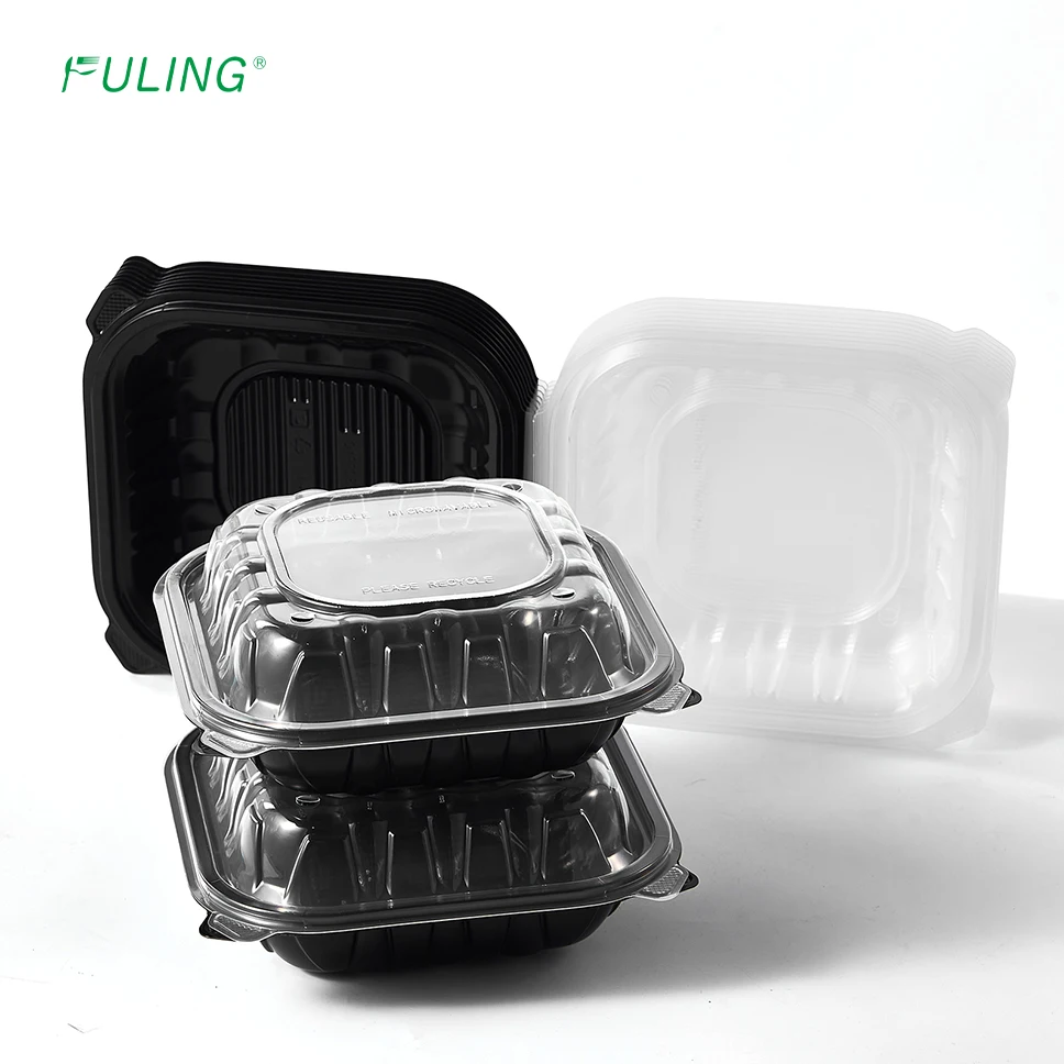 FULING To Go Containers Custom Shrink Wrap 8 Inch Meal Prep Container Plastic Hinged Clamshell Take Out Containers