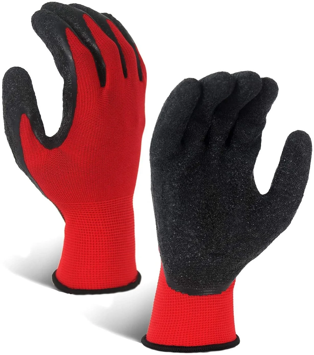 Construction Polyester 13G Latex Rubber Coated Red and Black Work Protective Gloves with Latex Coating