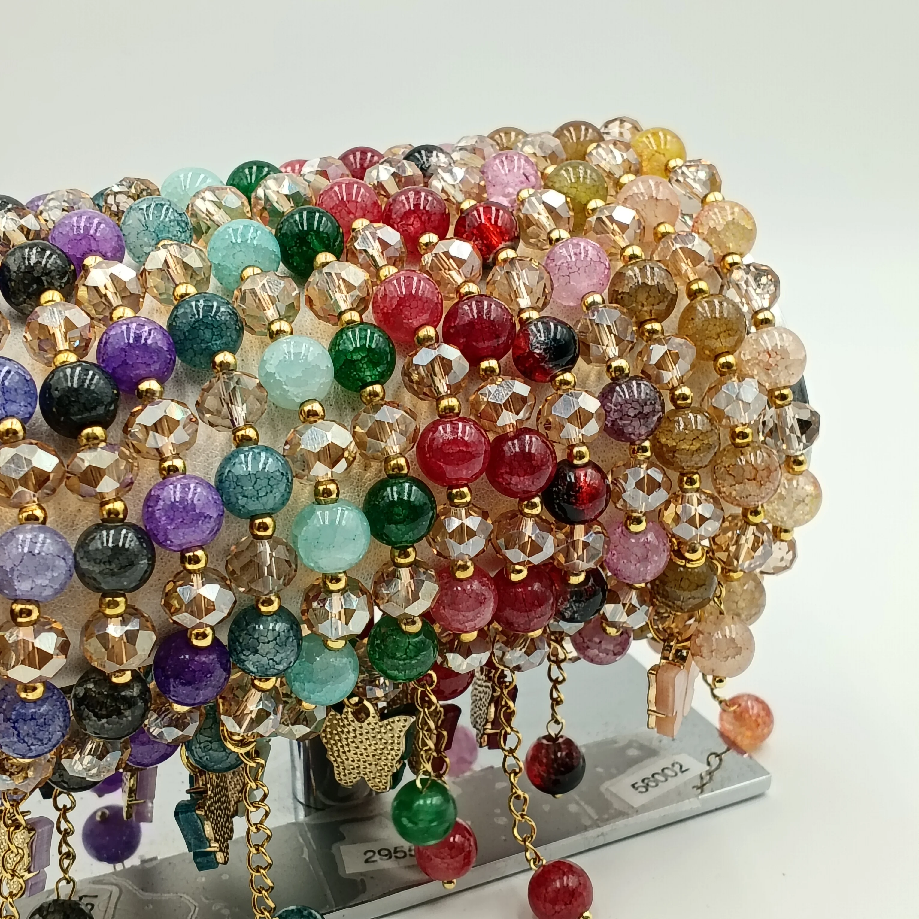 Hot-Selling Instagram 8mm/10mm Handmade Jade Glass Beads Multi-Color Can Be Customized Crystal Butterfly Pendant Bracelet