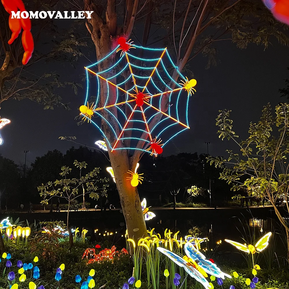 Momovalley, в натуральную величину, большие размеры, экстерьеры, вход, caffe, стетические идеи для карнавала, светодиодная паутина, освещение на Хэллоуин
