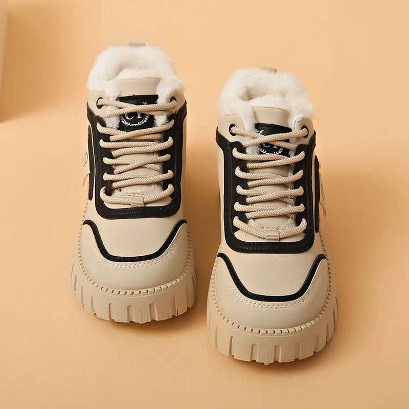 Manufacturer Direct Furry Warm Footwear casual Sneaker Cotton-padded Shoes Outdoor Lace Up Comfortable Snow Boots Women