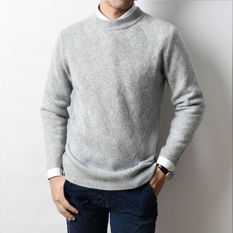 
100% pure cashmere warm men crew neck sweaters custom knit sweater cashmere sweater 