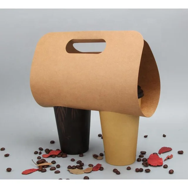 Custom logo recycle brown kraft paper coffee cup holder for take away