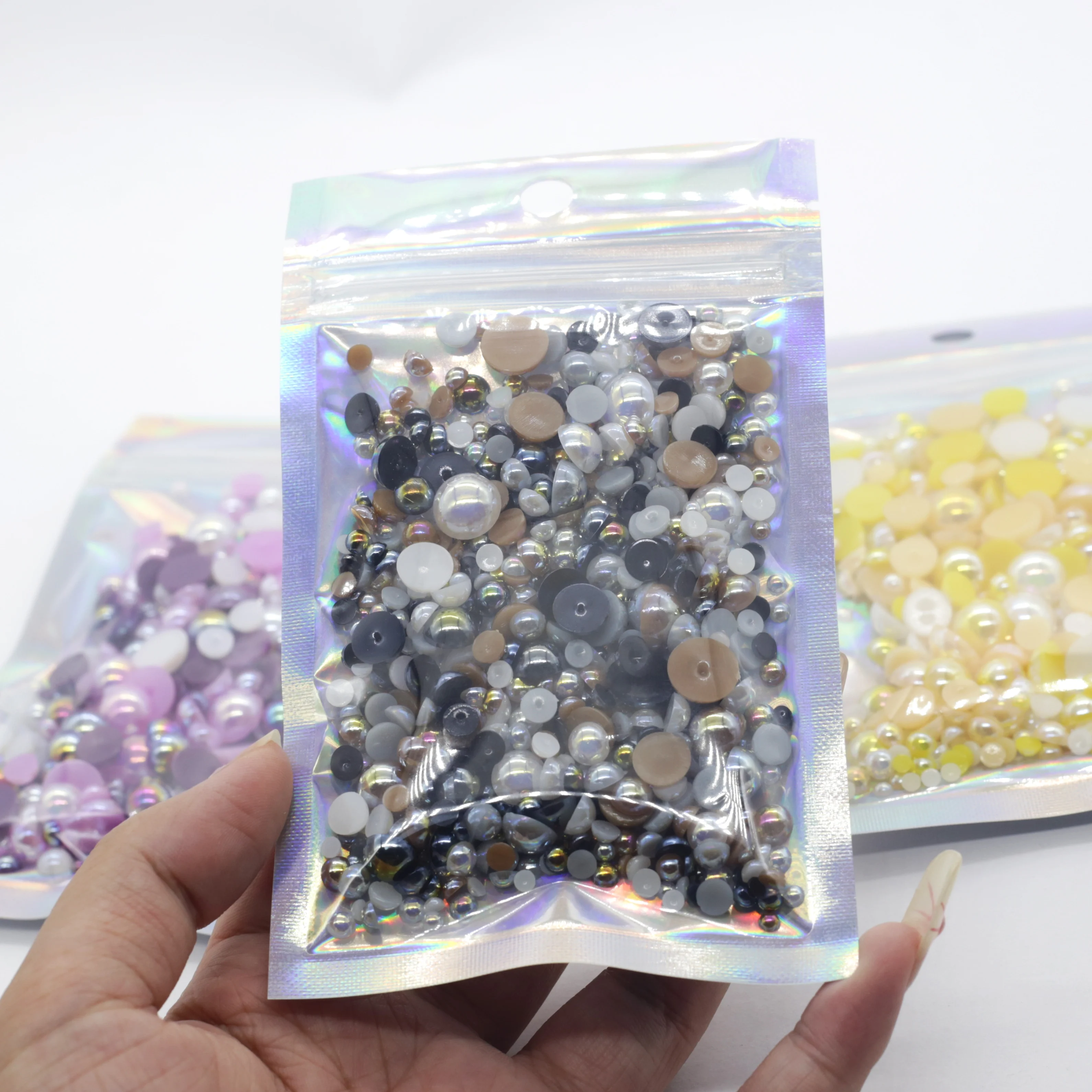 XULIN 2mm-8mm Custom Size 100Kinds Mix Color Flatback ABS Half Round Faux AB Pearls Cabochons Bead For Diy Embellishments