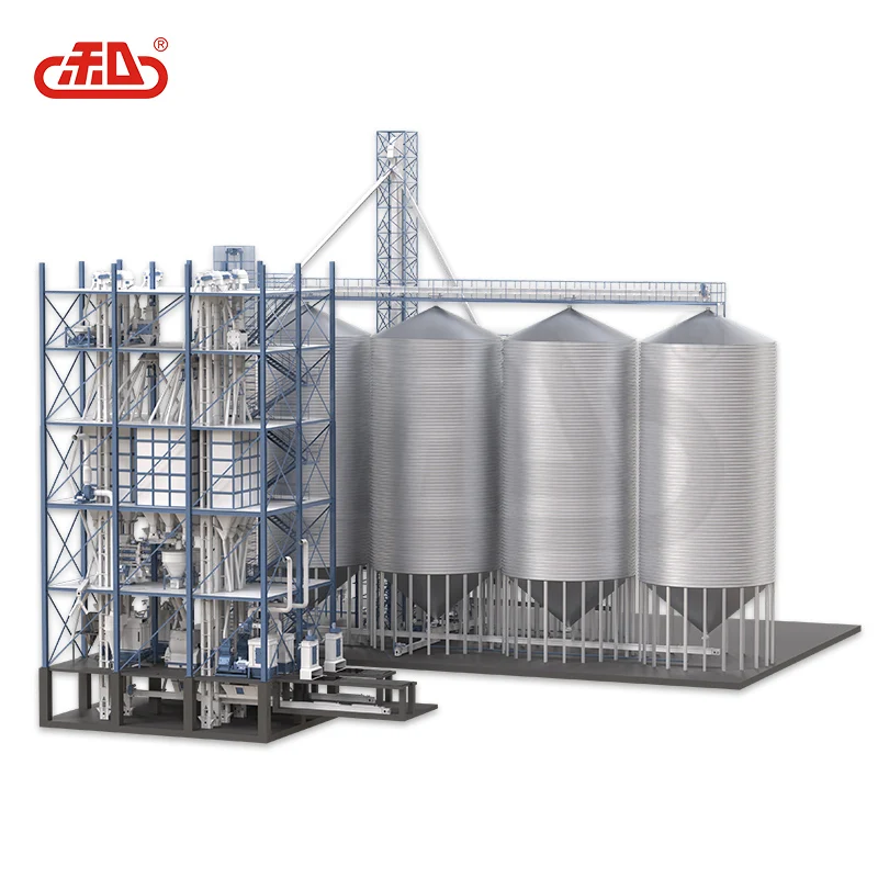 Complete pellet feed production line 10 ton auto poultry feed making plant with 500 ton silos
