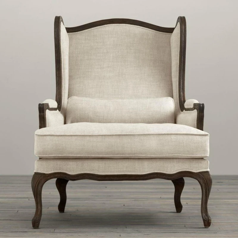 American solid wood sofa chair living room balcony Oak retro high back tiger chair leisure soft bag single sofa customization