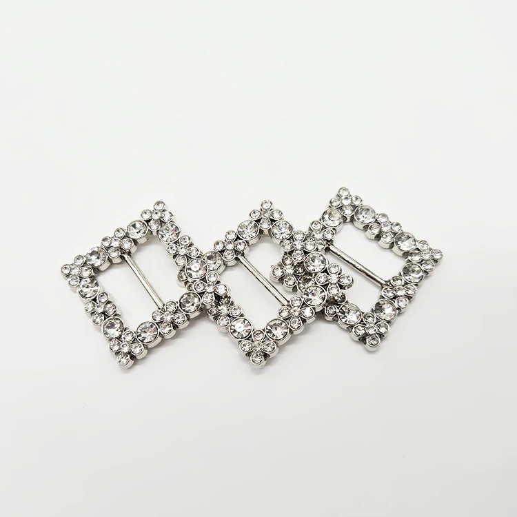 Fashion Scarf Handbag Diamond Decoration Metal Buckle Silver 15mm Square Rhinestone Garment Strap Buckle For Women