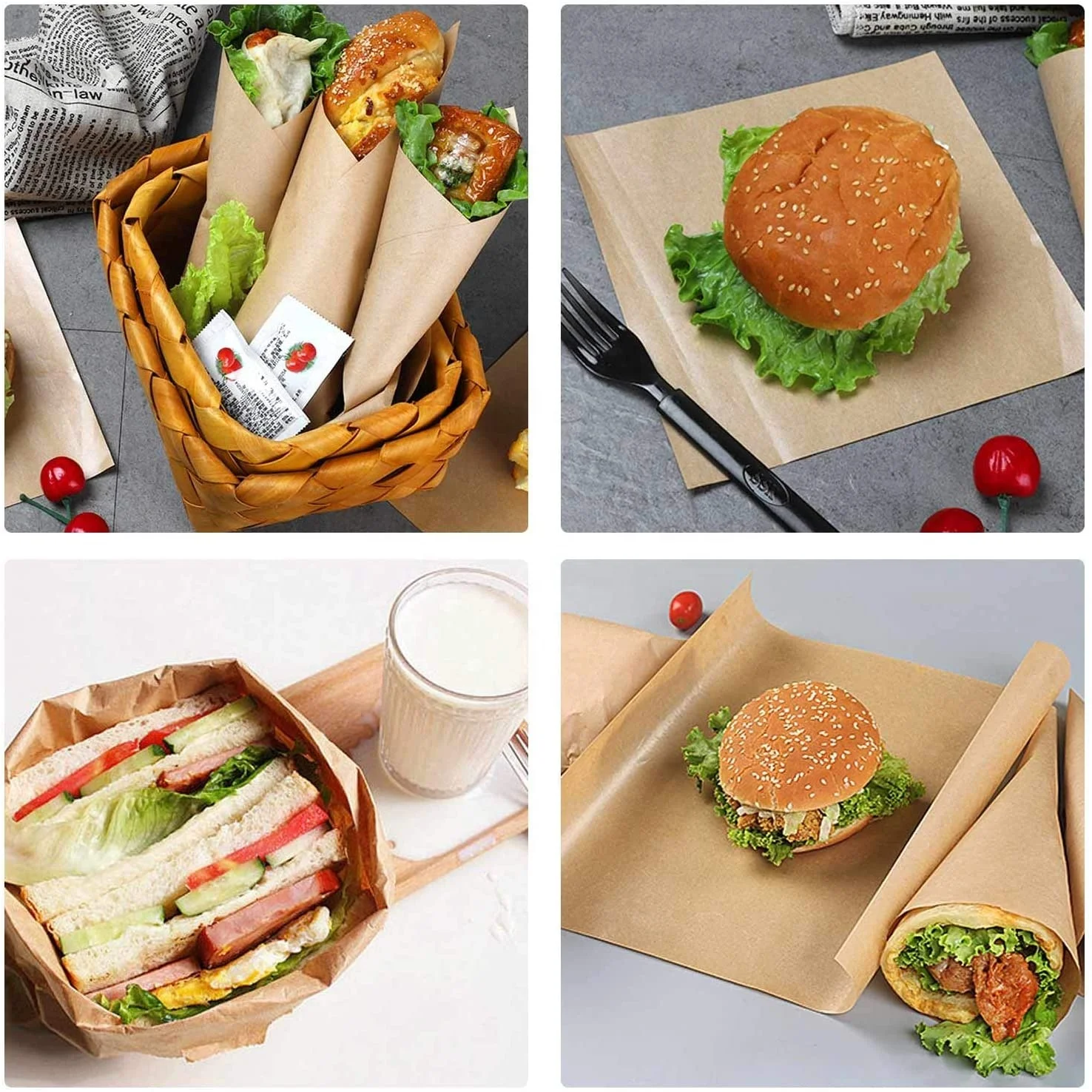 Custom Printing Logo Burger Packaging Grease-proof Biodegradable Butter Wrapping Paper for Packaging Food Wax Sandwich Paper