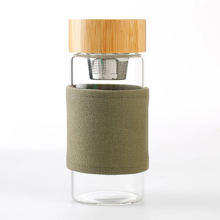 Eco Friendly  Width Mouth Glass Table Water Drink Bottle With Bamboo Lid
