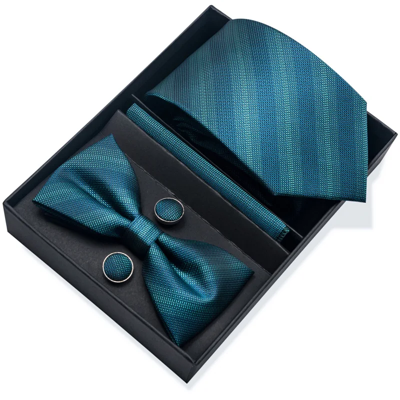 Stripe Men Ties Set Classic WOVEN Necktie with Handkerchief Cufflinks wedding accessories
