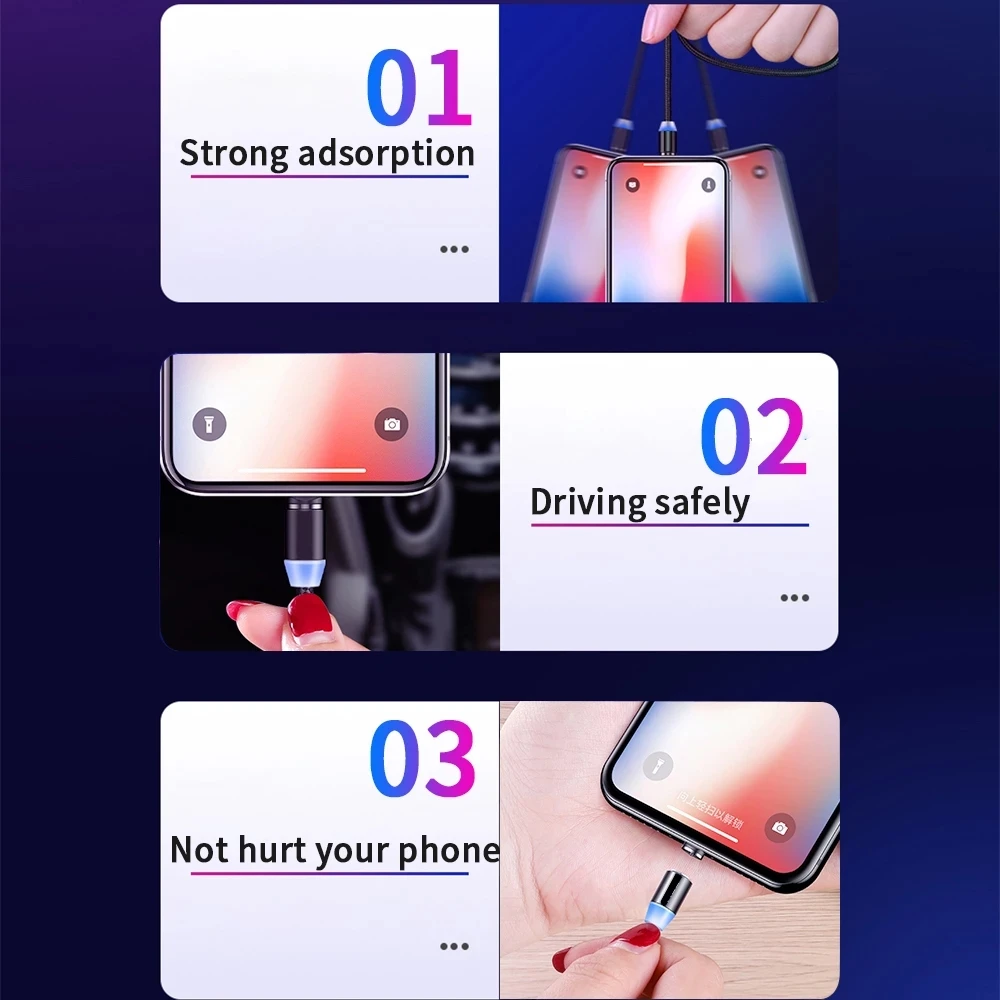 Free Laser Logo 1M Micro Usb Cable for Samsung Huawei iPhone 3 in 1 Magnetic Fast USB Charging