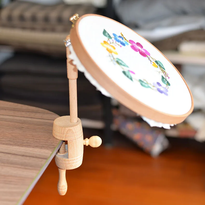 Wholesales DIY Craft Tools Kit Beech Wooden Adjustable Embroidery Stand Wood Embroidery hoop