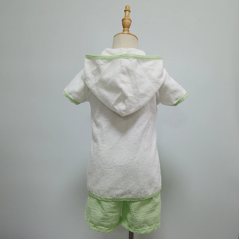 children swimwear 320g towel fabric short sleeved beach jacket with hood 	boy kids swimwear
