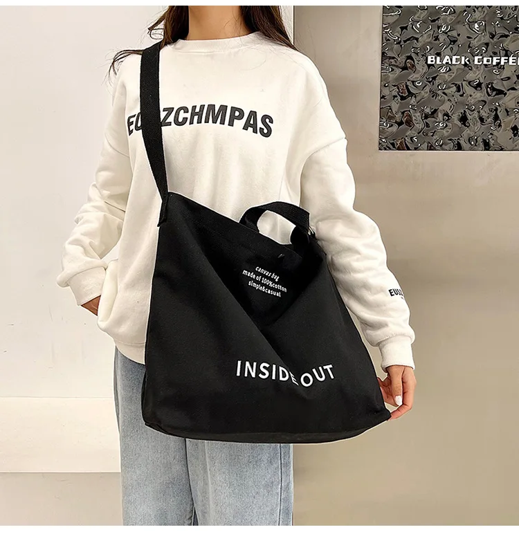 Large Oversize Weekend Thick Fabric Canvas Cotton Shopping Tote Bag Women Fashion Handbag With Long Strap