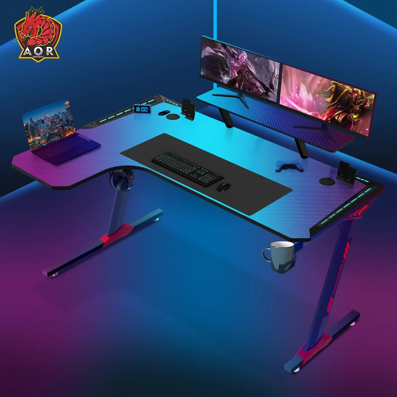 AOR ESPORTS Ergonomic Gaming Desk L Shaped Computer Table for Home Office Gamer Workstation With RGB Light