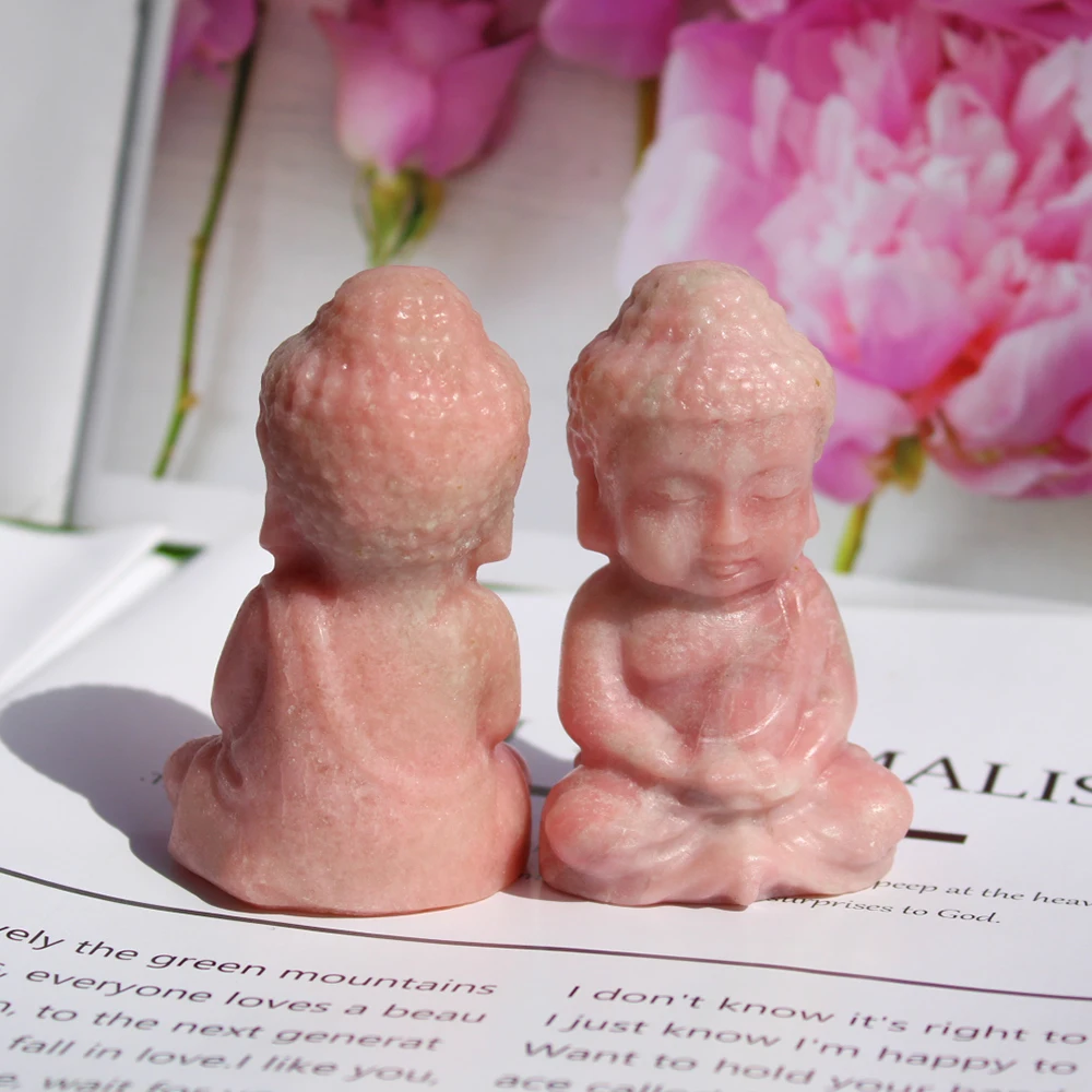 Hand Carved Natural Pink Opal Gemstone Crystal Baby Buddha Carving Ornament For Home Decoration
