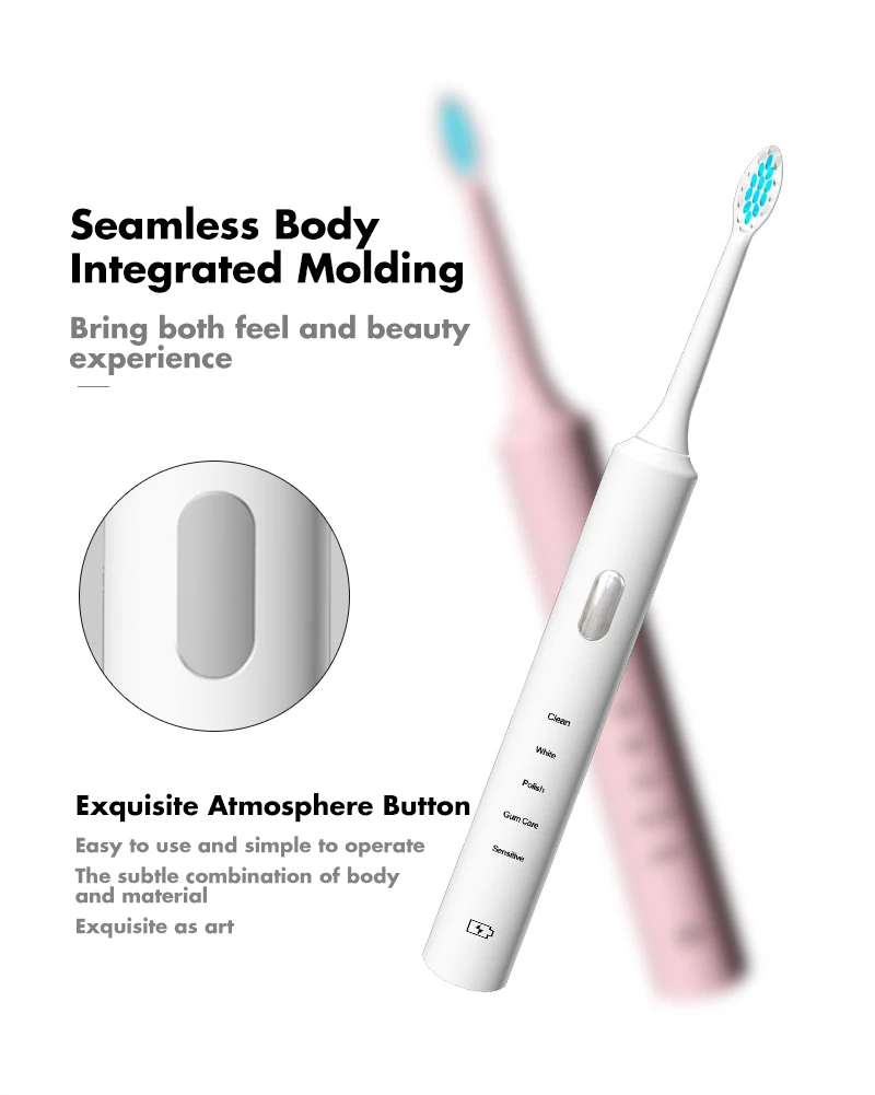 Новая частная торговая марка OEM оптовая продажа цветная IPX7 Водонепроницаемая перезаряжаемая умная силиконовая звуковая электрическая зубная щетка для взрослых с таймером