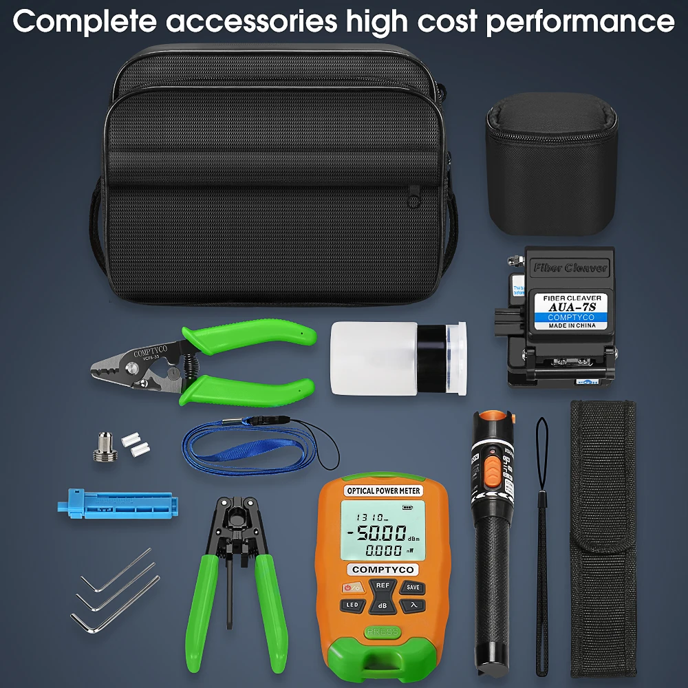 19pcs FTTH Fiber Optic Tool Kit -50~+26dBm Mini AUA-D5 Fiber Optica Power Meter and 10mW Visual Fault Locator AUA-7S FTTH Tool
