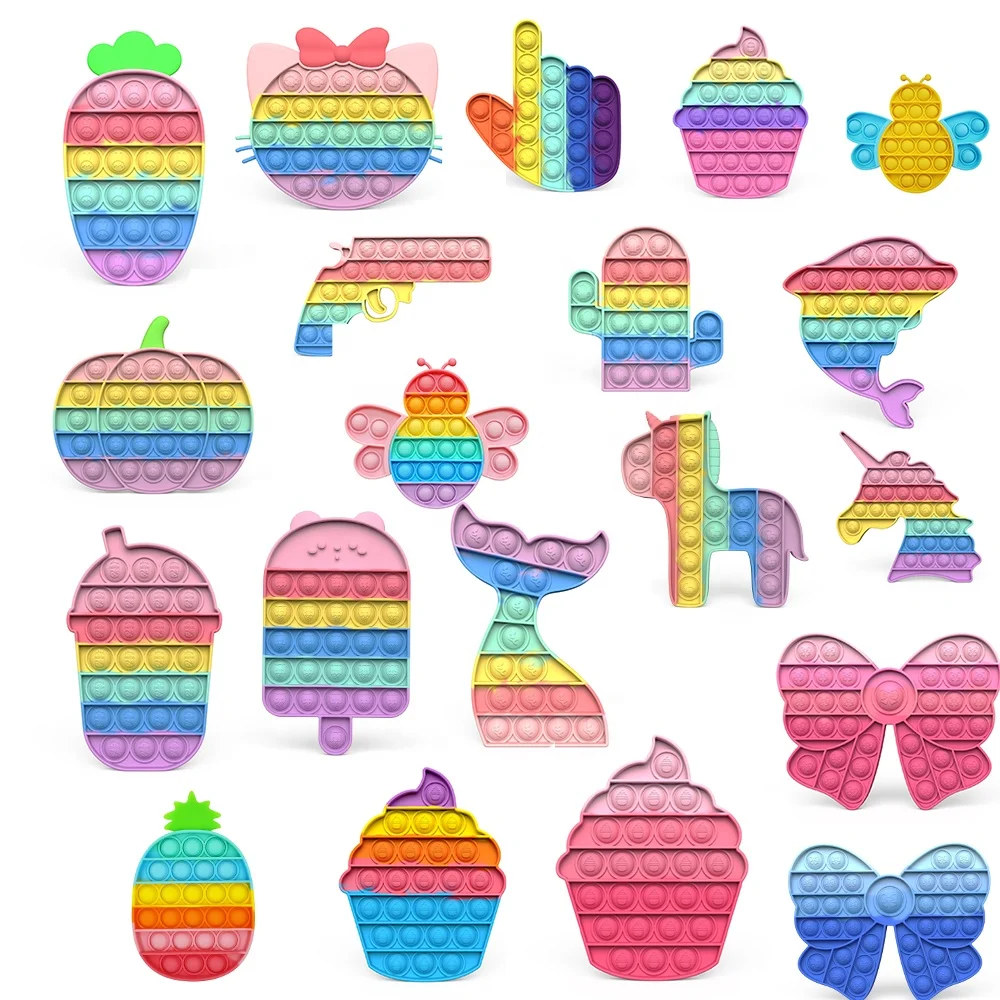 New Rainbow Octopus Pumpkin Owl Crab Mermaid Tail Pistol Frog Silicone Push Pop Bubble Fidget Toys Among us Educational Toys