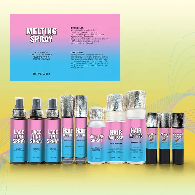Private Label Strong Hold Wig Glue Frontal Wig Bond Adhesive Lace Glue Remover Skin Protector Wax Stick Melting Spray Lace Tint