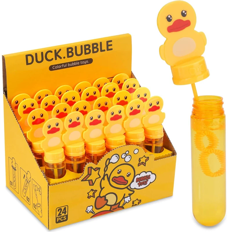 Kids Rubber Duck Toy Party Favors 24 PCS Outdoor Bubble Wands Birthday Gift Bath Toy Pool Duck Bubble Toys