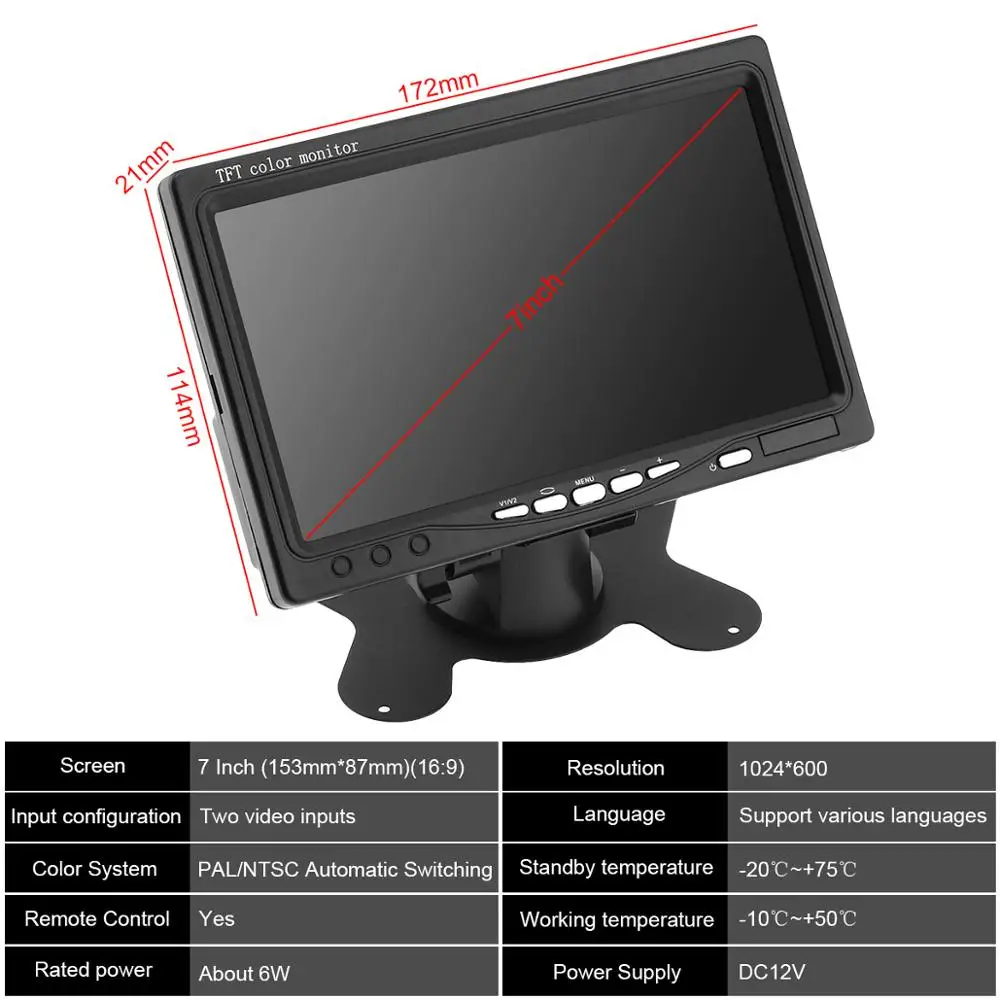  7 дюймов ультра тонкий TFT LCD HD монитор HDMI VGA Аудио Видео AV автомобиля