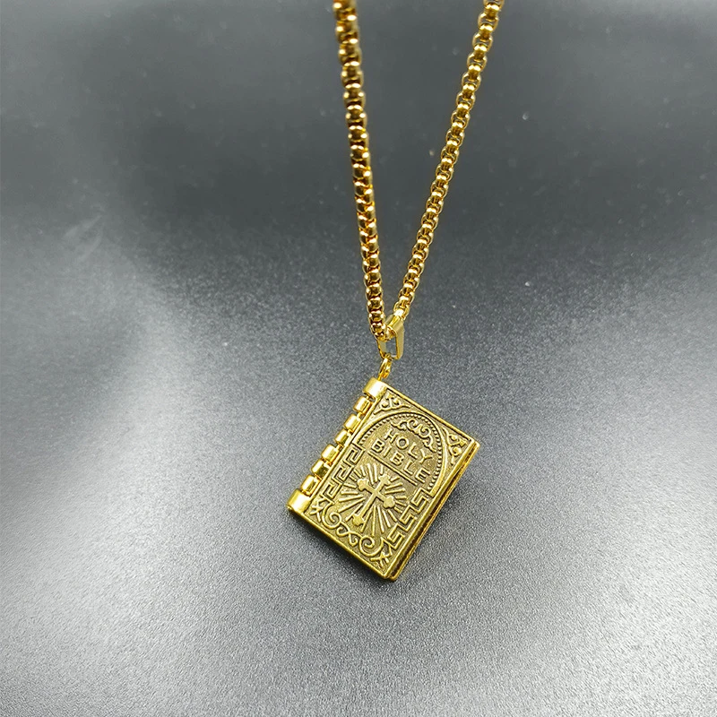 mini bible Religious Book Necklace Openable Prayer Bible Verse christian accessories Bible Book Pendant Necklace for Men Women