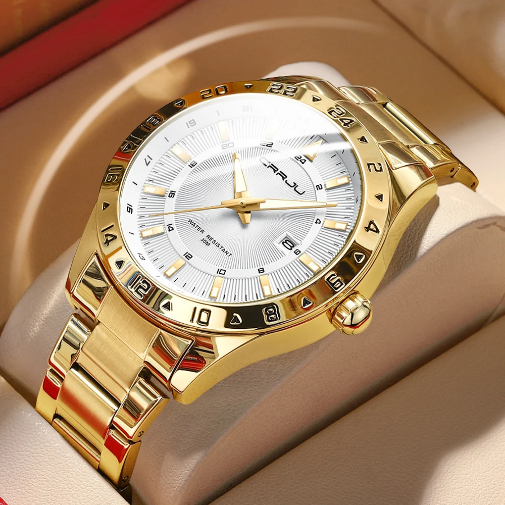 CRRJU  2023 newest brand  luxury 316L stainless steel wrist Japan movement luminous quartz watch for men