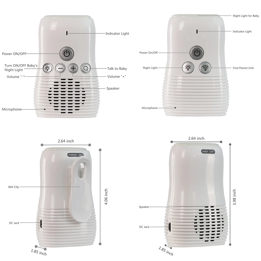 2.4GHz Long Range Smooth Night Light Baby Monitor with Two-Way Audio