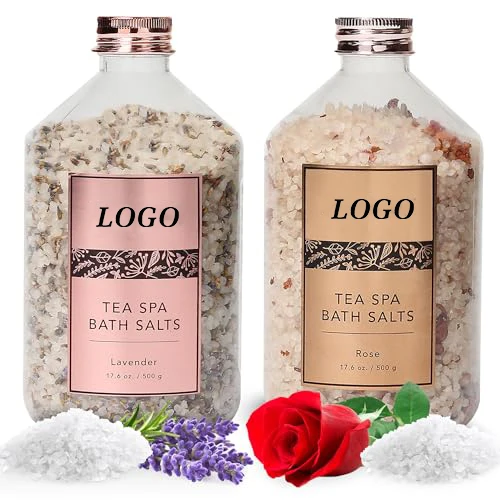 OEM Natural Body Care Lavender & Rose Deep Cleaning Exfoliating Relaxing Tea Spa Petal-Infused Effervescent Mineral Bath Salts