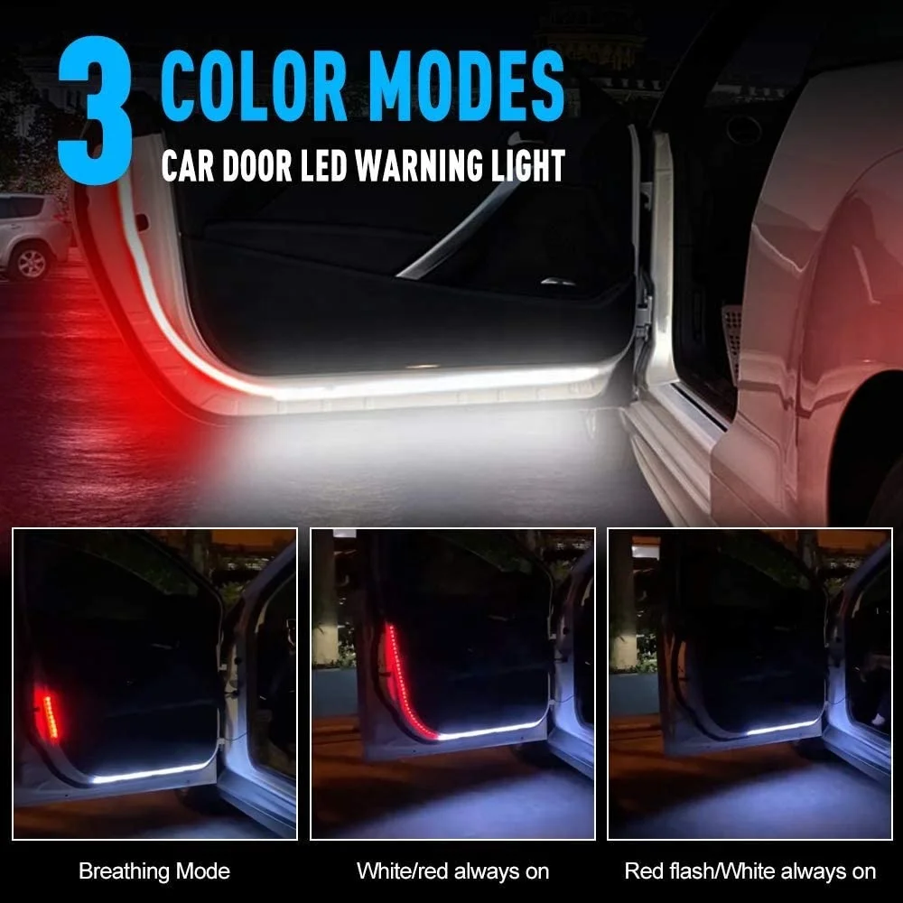 Led Car Door Warning Lights 120cm Anti-collision Strobe Flashing Safety Lamp Streamer Decorative Atmosphere Ambient Light 12V