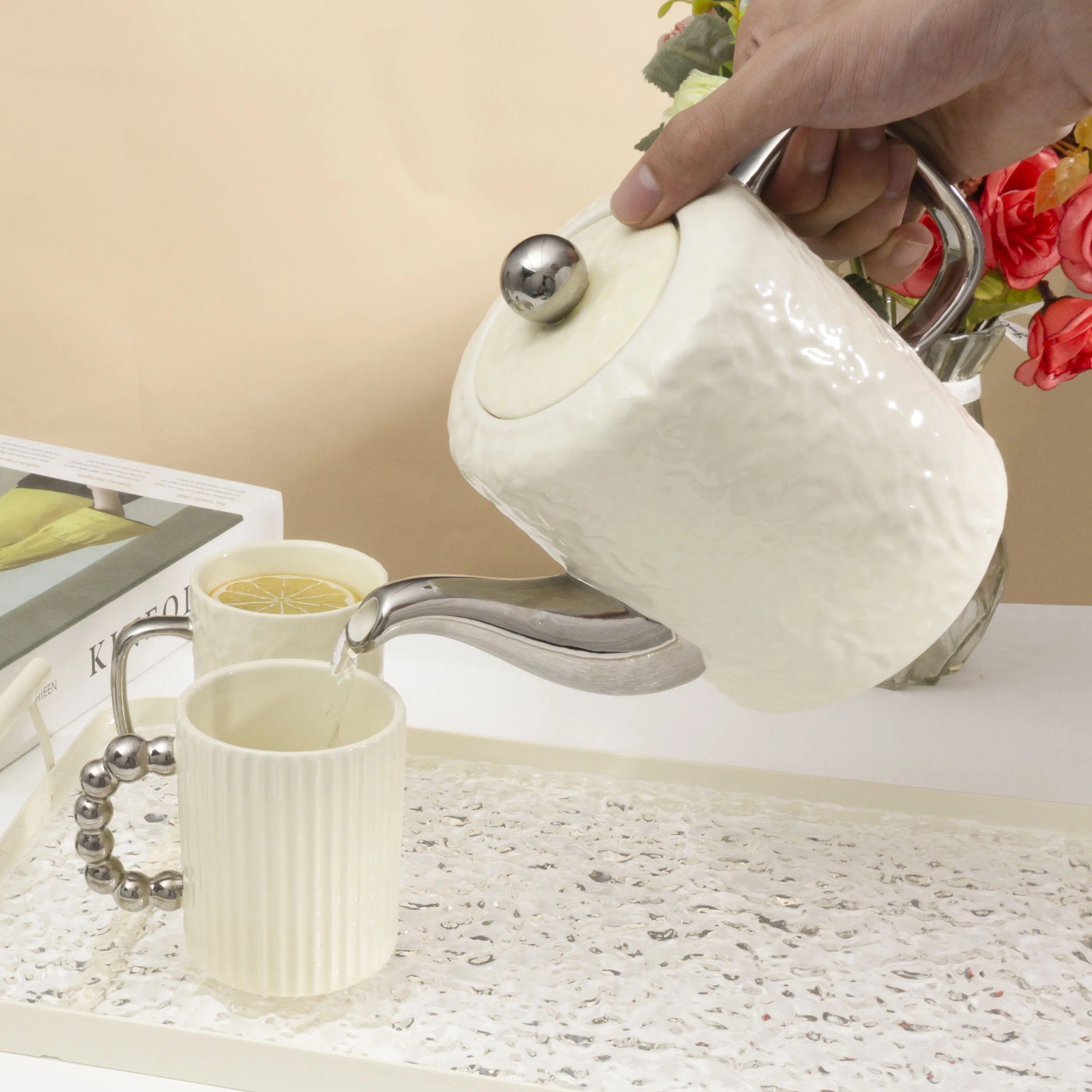 Nordic home living room corrugated ceramic tea set water set simple creative cold kettle water cup teapot tea cup