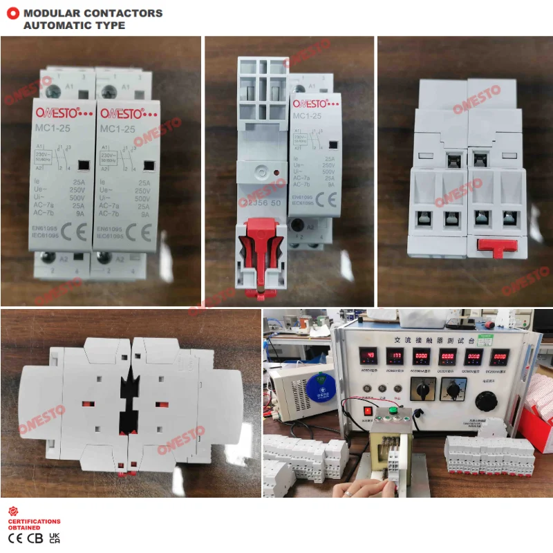 Onesto Automatic Modular Contactor 2P AC Contactor 24V 110V 230V AC Electric Contactor 2NO 2NC 1NO+1NC Contacts