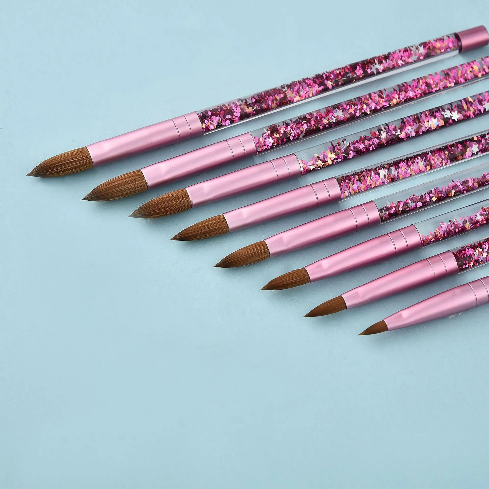 Professional Pinceles 100% Pure Kolinsky Brush With Liquid Powder Glitter Handle 777 Crimped Kolinsky Acrylic Nail Brush Kit 12