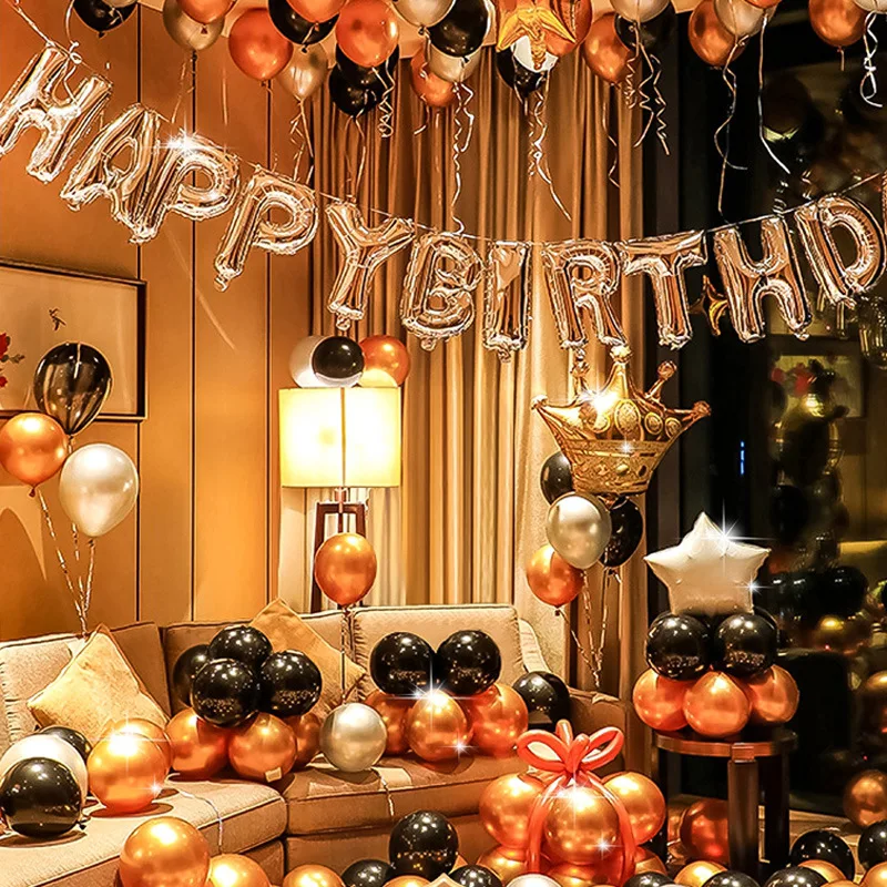 Wholesale Gold Black Round Happy Balloon Set Birthday Theme Decorative Party Balloon Suit