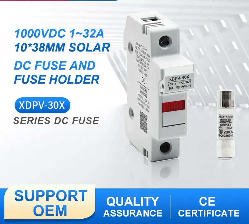 DC 1P 1000V Fuse Holder for Solar PV System Protection Fusible 10x38MM gPV PV Solar Fuse old type with led