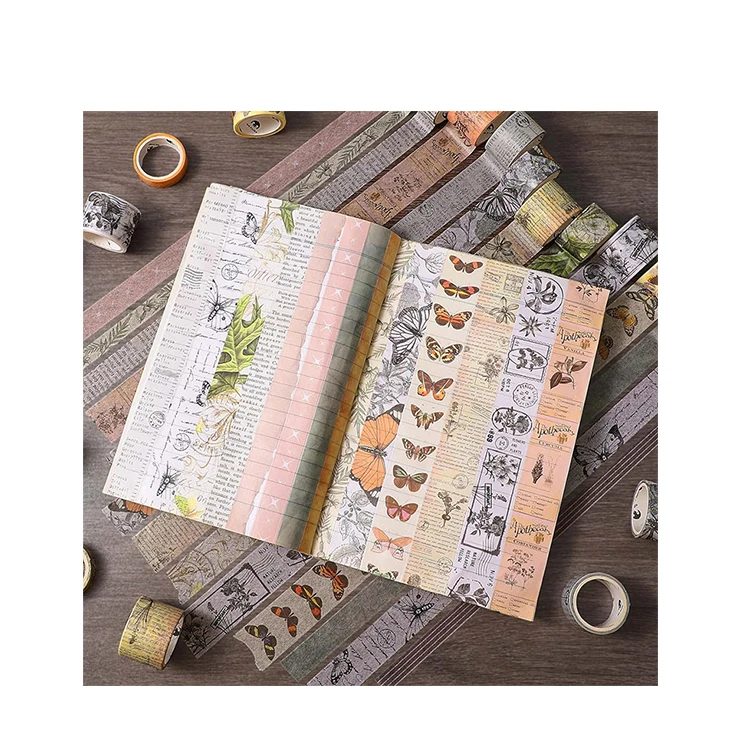 manufacturer hot selling custom size vintage design pattern Craft paper washi tape sets Masking Tape for Kraft Scrap Book DIY
