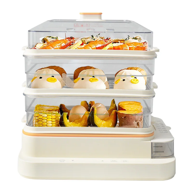 Multi Purpose Three Layers External Water Tank Heat Preservation For Kitchen Plastic OEM CETL 800W Meats Electric Food Steamers