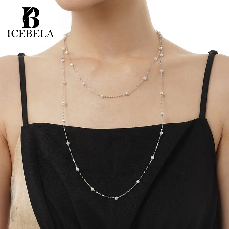 Wholesale S925 Sterling Silver Fine Jewelry Korean Style Elegant Long Layered Shell Bead Sweater Chain Necklaces For Women